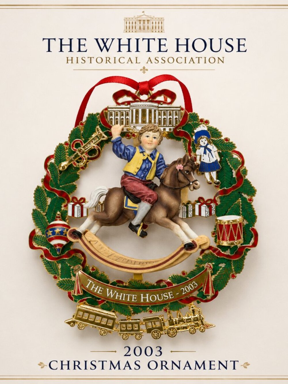 2003 White House Christmas Ornament Ulysses S Grant Rocking Horse Box Booklet